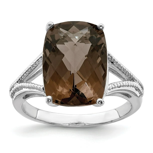 Solitaire Ring 925 Sterling Silver Cushion Smoky Quartz Jewelry for Women Size 6 Ct 4.1 